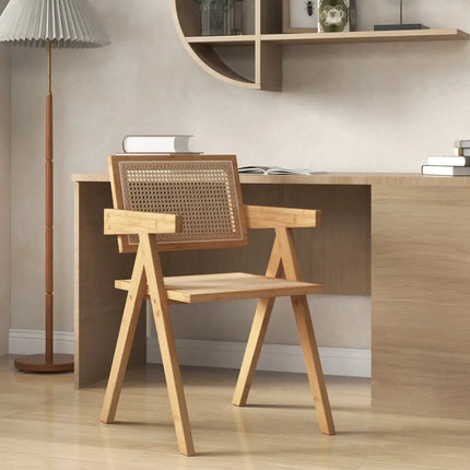 Set of 2 Rattan Accent Chairs with Natural Bamboo Frame-Natural - Natural - Accent Chairs
