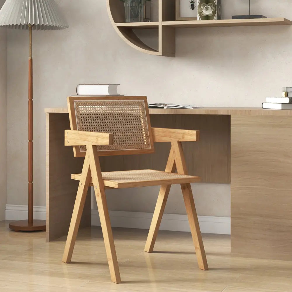 Set of 2 Rattan Accent Chairs with Natural Bamboo Frame-Natural - Natural - Accent Chairs