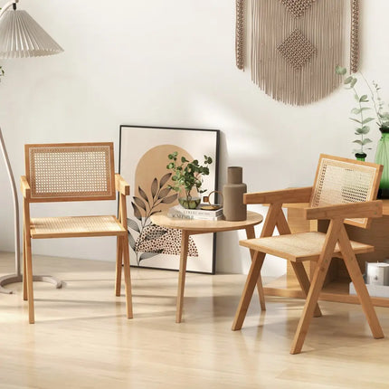 Set of 2 Rattan Accent Chairs with Natural Bamboo Frame-Natural - Natural - Accent Chairs