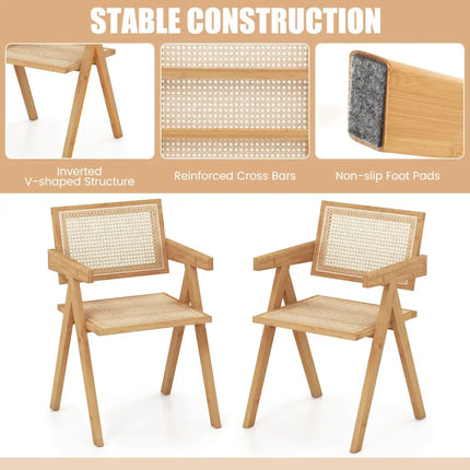 Set of 2 Rattan Accent Chairs with Natural Bamboo Frame-Natural - Natural - Accent Chairs