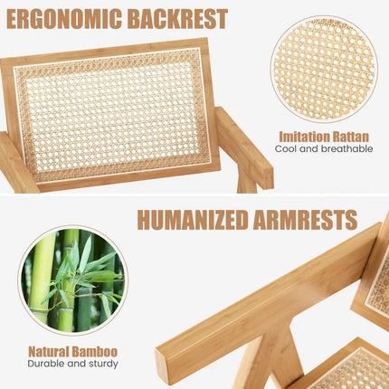 Set of 2 Rattan Accent Chairs with Natural Bamboo Frame-Natural - Natural - Accent Chairs