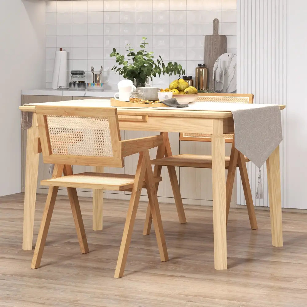 Set of 2 Rattan Accent Chairs with Natural Bamboo Frame-Natural - Natural - Accent Chairs