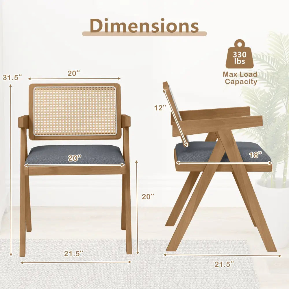 Set of 2 Rattan Accent Chairs with Padded Cushion and Rubber Wood Frame-Gray - Gray - Accent Chairs