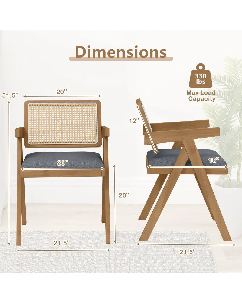 Set of 2 Rattan Accent Chairs with Padded Cushion and Rubber Wood Frame-Gray - Gray - Accent Chairs