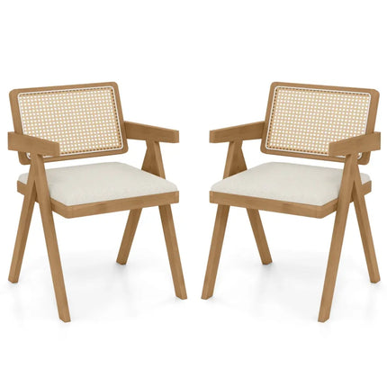 Set of 2 Rattan Accent Chairs with Padded Cushion and Rubber Wood Frame-Beige - Beige - Accent Chairs