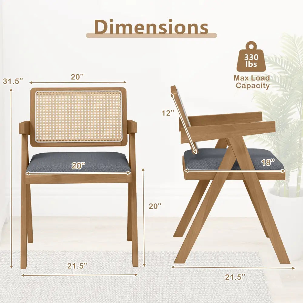 Set of 2 Rattan Accent Chairs with Padded Cushion and Rubber Wood Frame-Gray - Gray - Accent Chairs