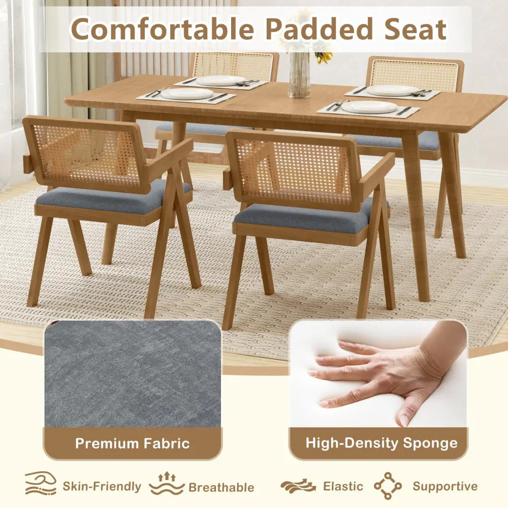 Set of 2 Rattan Accent Chairs with Padded Cushion and Rubber Wood Frame-Gray - Gray - Accent Chairs