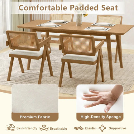 Set of 2 Rattan Accent Chairs with Padded Cushion and Rubber Wood Frame-Beige - Beige - Accent Chairs