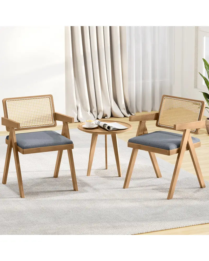 Set of 2 Rattan Accent Chairs with Padded Cushion and Rubber Wood Frame-Gray - Gray - Accent Chairs