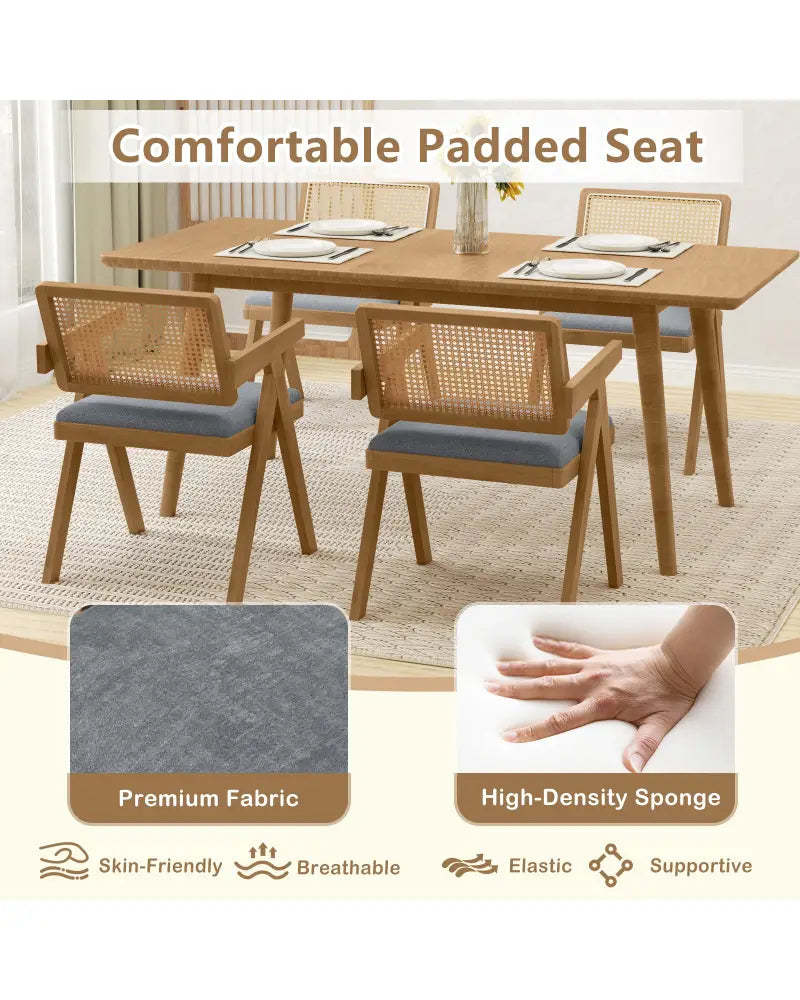 Set of 2 Rattan Accent Chairs with Padded Cushion and Rubber Wood Frame-Gray - Gray - Accent Chairs