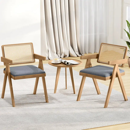 Set of 2 Rattan Accent Chairs with Padded Cushion and Rubber Wood Frame-Gray - Gray - Accent Chairs