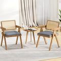 Set of 2 Rattan Accent Chairs with Padded Cushion and Rubber Wood Frame-Gray - Gray - Accent Chairs