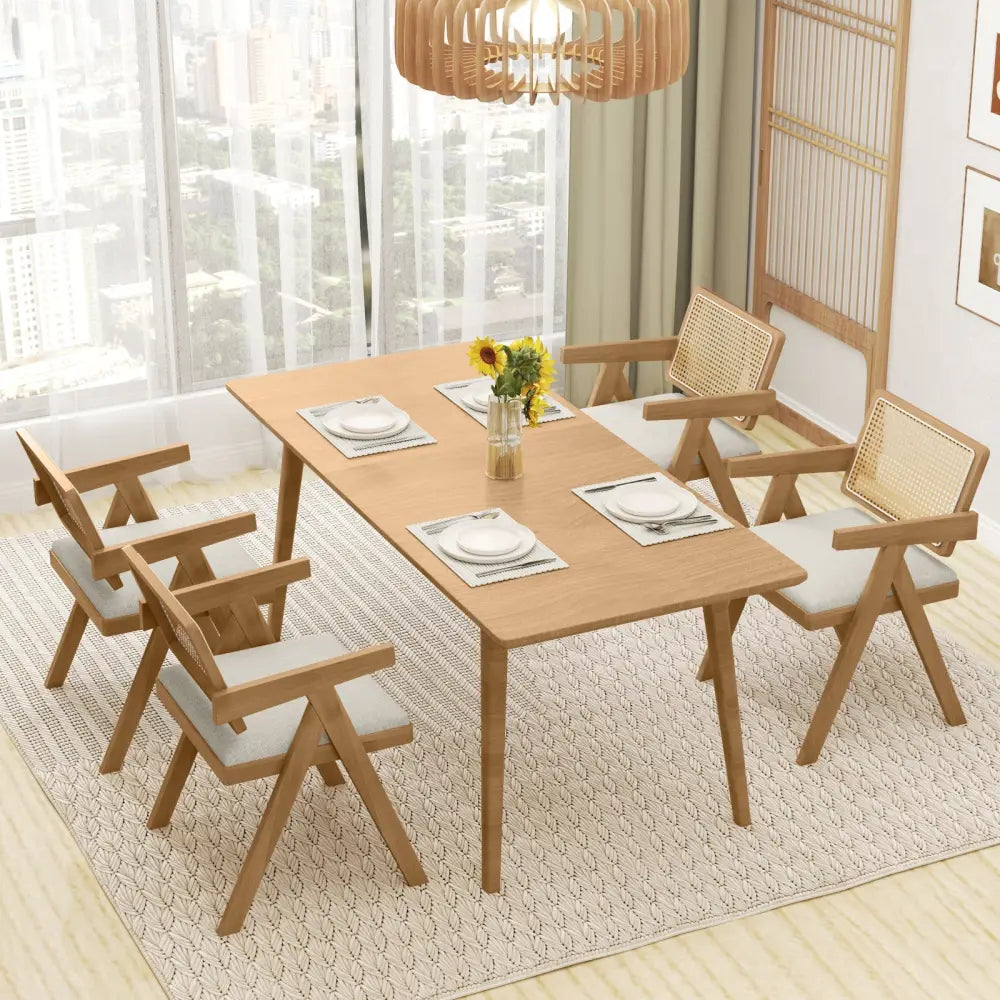 Set of 2 Rattan Accent Chairs with Padded Cushion and Rubber Wood Frame-Beige - Beige - Accent Chairs
