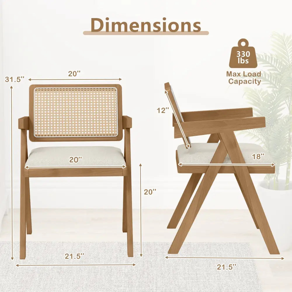 Set of 2 Rattan Accent Chairs with Padded Cushion and Rubber Wood Frame-Beige - Beige - Accent Chairs