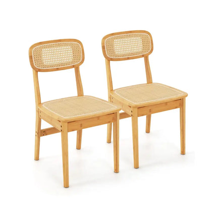 Set of 2 Rattan Dining Chairs with Simulated Rattan Backrest-Natural - Natural - Dining Chairs