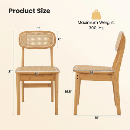 Set of 2 Rattan Dining Chairs with Simulated Rattan Backrest-Natural - Natural - Dining Chairs