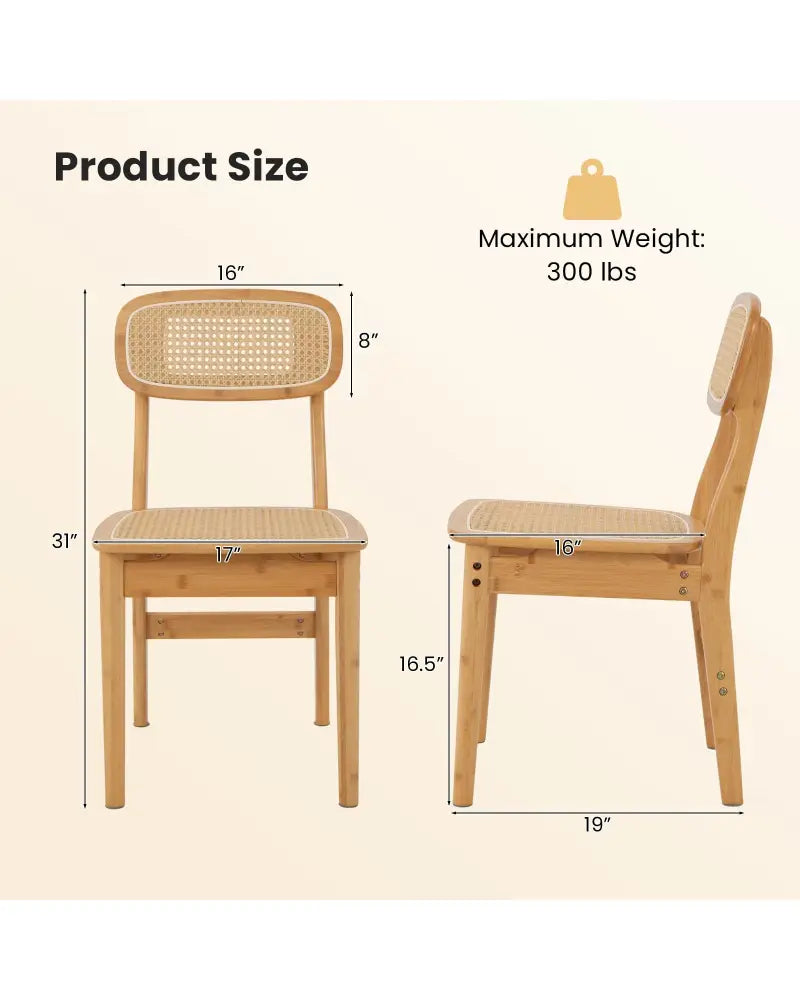 Set of 2 Rattan Dining Chairs with Simulated Rattan Backrest-Natural - Natural - Dining Chairs