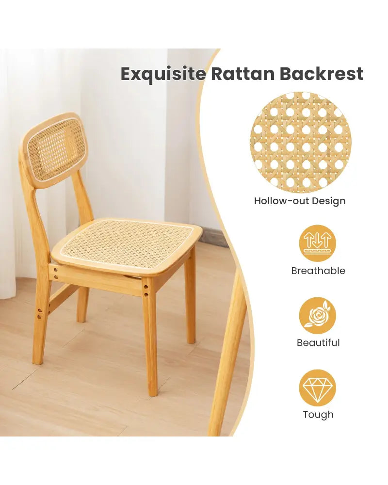 Set of 2 Rattan Dining Chairs with Simulated Rattan Backrest-Natural - Natural - Dining Chairs