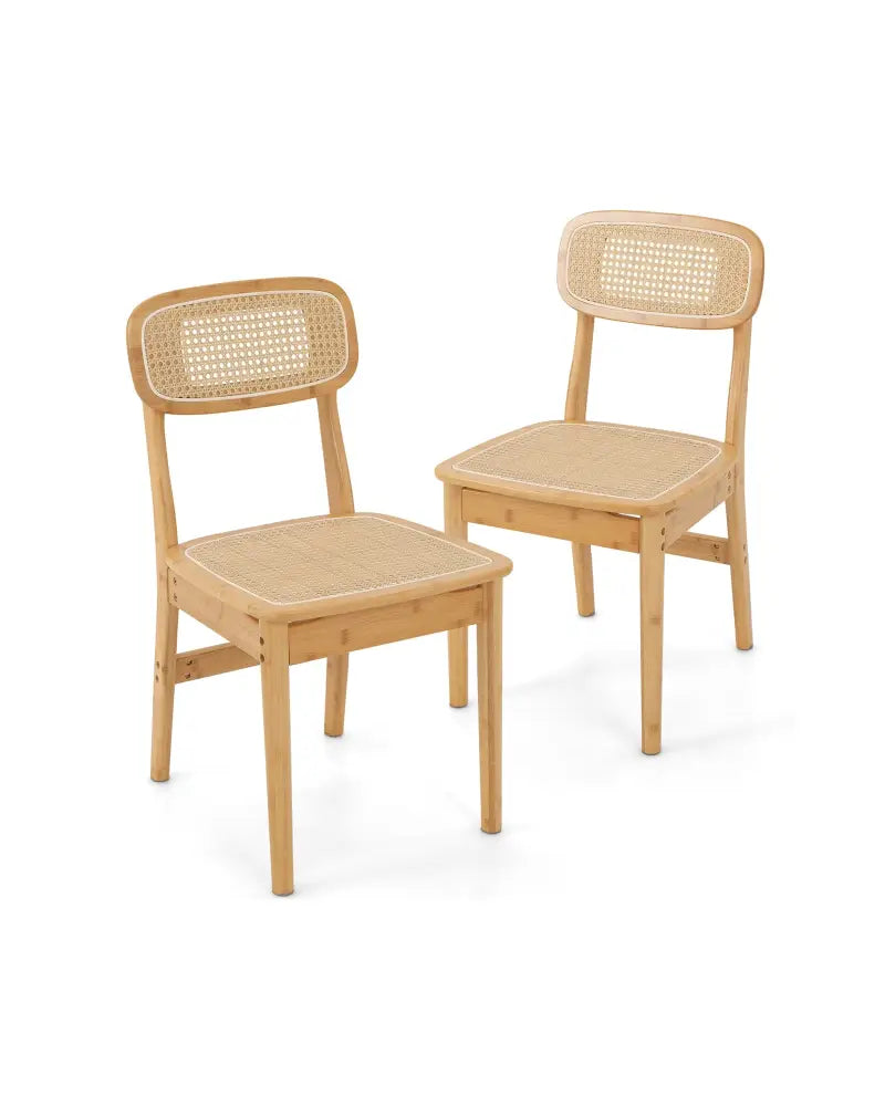 Set of 2 Rattan Dining Chairs with Simulated Rattan Backrest-Natural - Natural - Dining Chairs