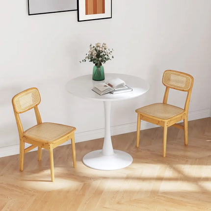 Set of 2 Rattan Dining Chairs with Simulated Rattan Backrest-Natural - Natural - Dining Chairs