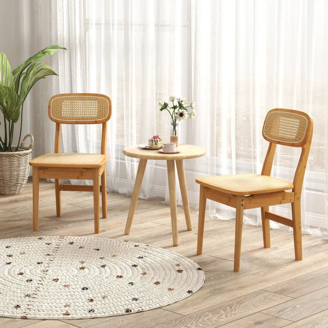 Set of 2 Rattan Dining Chairs with Simulated Rattan Backrest-Natural - Natural - Dining Chairs