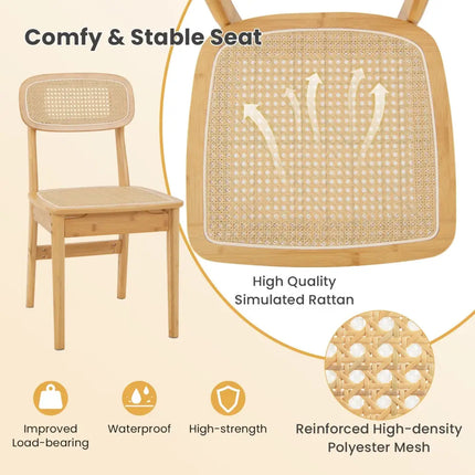 Set of 2 Rattan Dining Chairs with Simulated Rattan Backrest-Natural - Natural - Dining Chairs