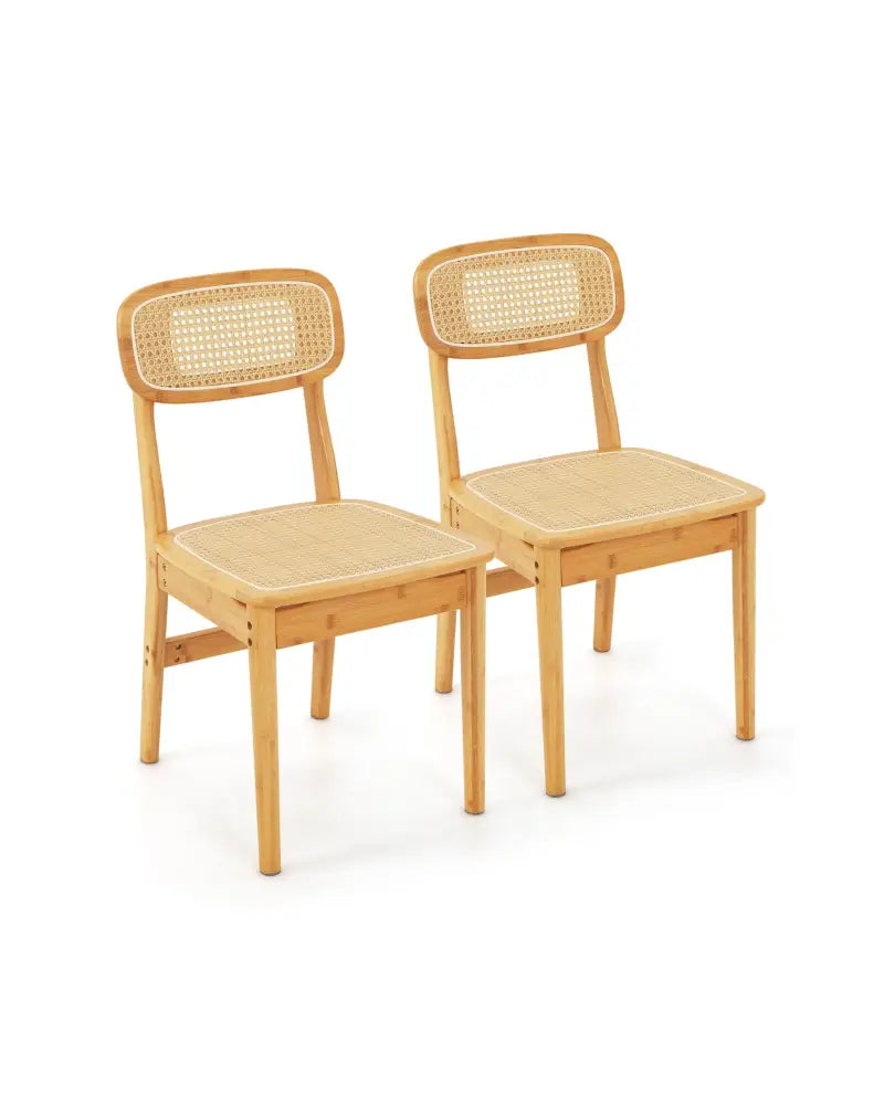 Set of 2 Rattan Dining Chairs with Simulated Rattan Backrest-Natural - Natural - Dining Chairs