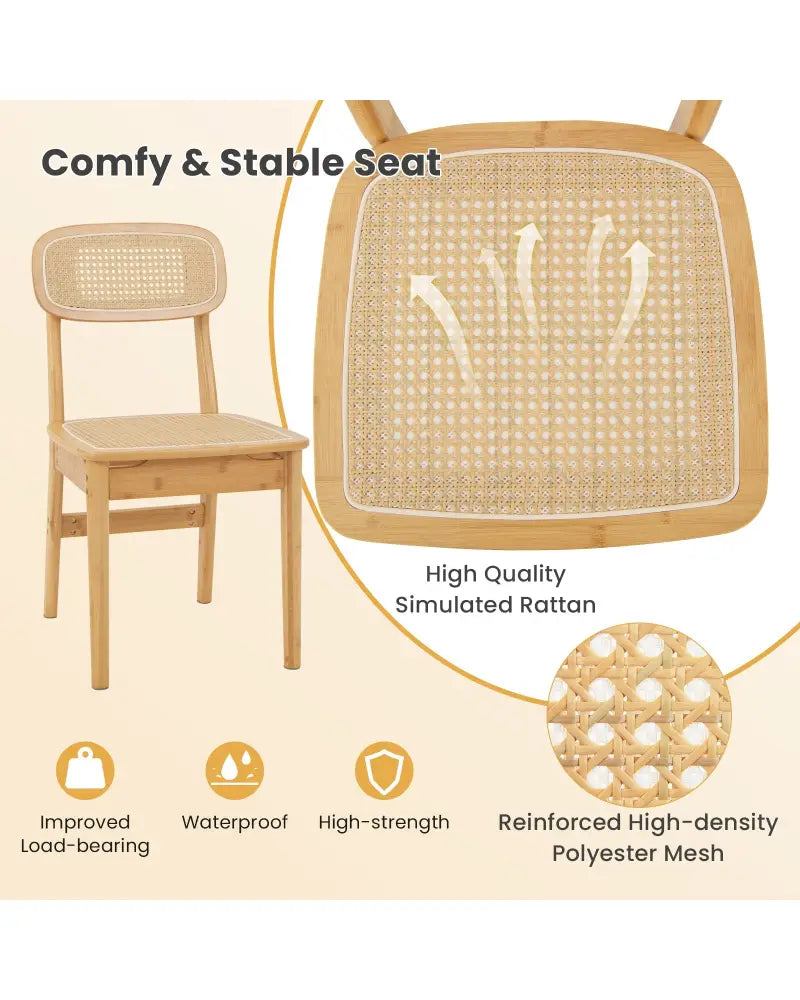 Set of 2 Rattan Dining Chairs with Simulated Rattan Backrest-Natural - Natural - Dining Chairs