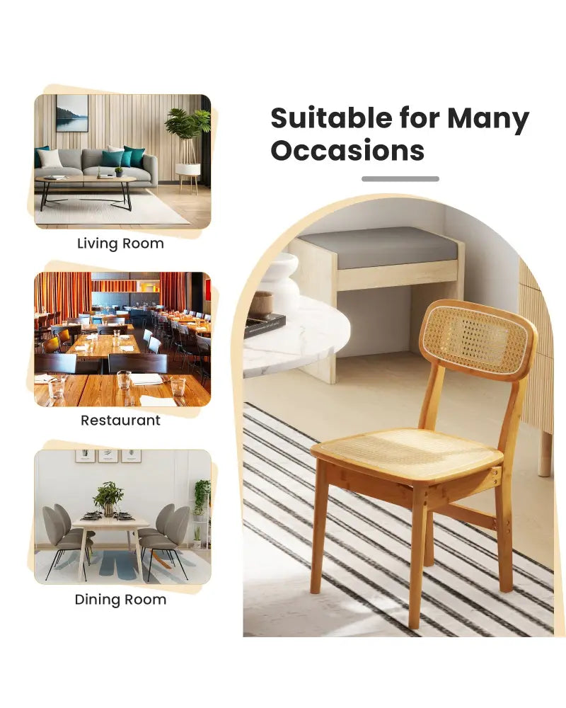 Set of 2 Rattan Dining Chairs with Simulated Rattan Backrest-Natural - Natural - Dining Chairs