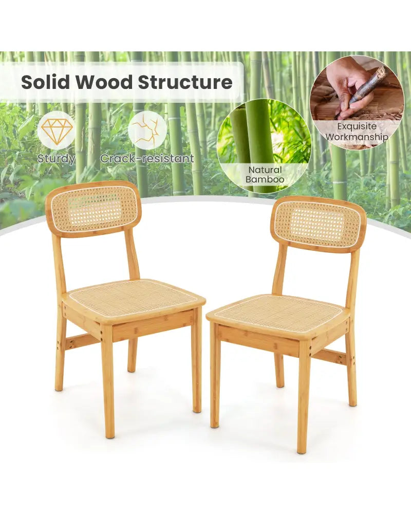 Set of 2 Rattan Dining Chairs with Simulated Rattan Backrest-Natural - Natural - Dining Chairs