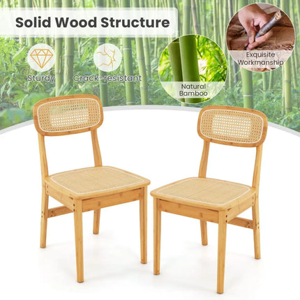 Set of 2 Rattan Dining Chairs with Simulated Rattan Backrest-Natural - Natural - Dining Chairs