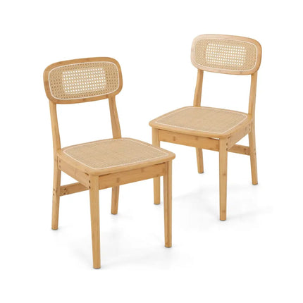 Set of 2 Rattan Dining Chairs with Simulated Rattan Backrest-Natural - Natural - Dining Chairs