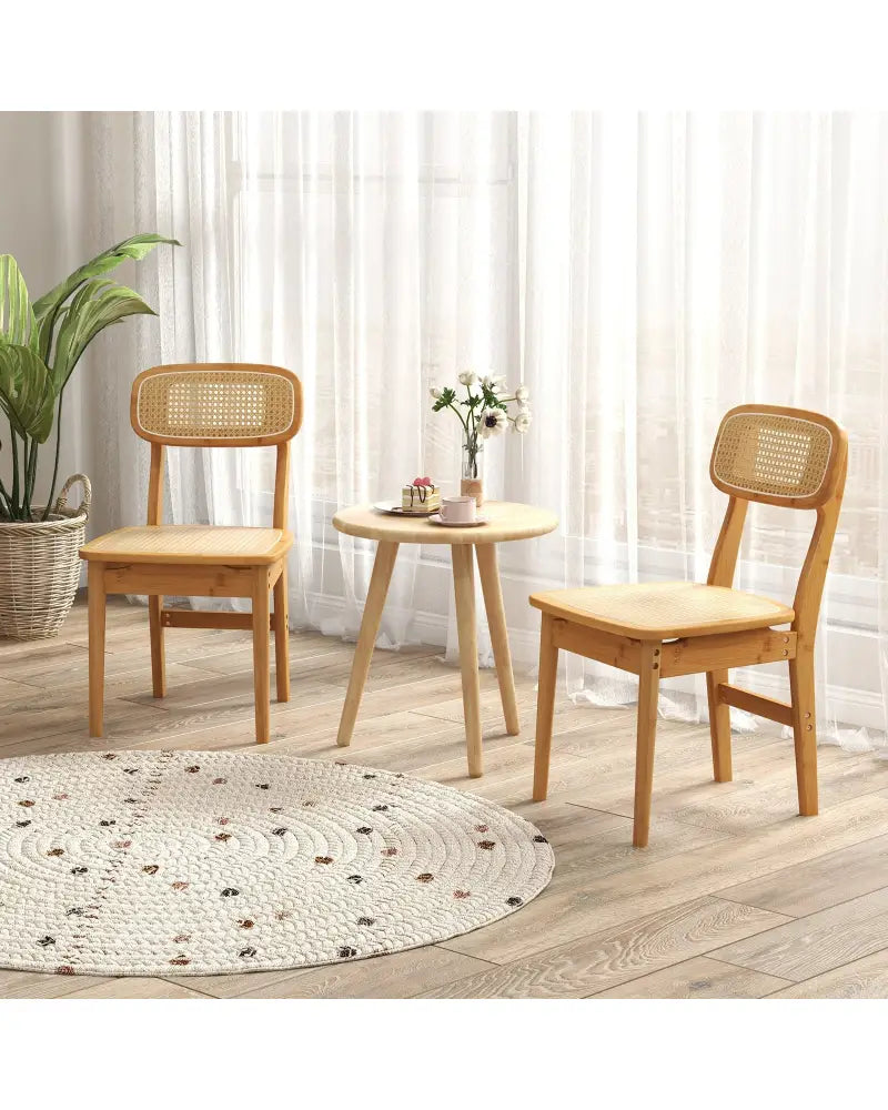 Set of 2 Rattan Dining Chairs with Simulated Rattan Backrest-Natural - Natural - Dining Chairs