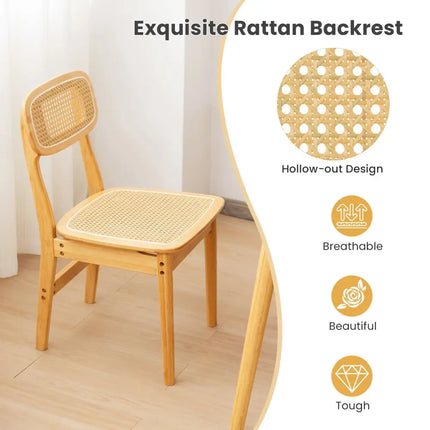 Set of 2 Rattan Dining Chairs with Simulated Rattan Backrest-Natural - Natural - Dining Chairs