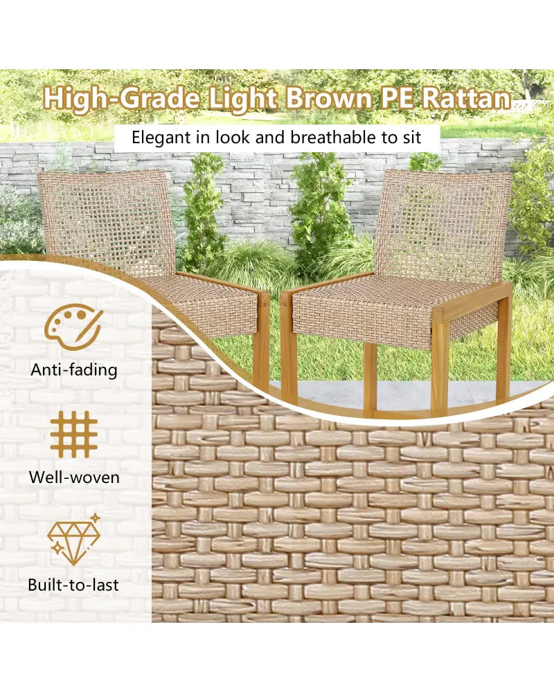 Set of 2 Rattan Patio Wood Barstools Dining Chairs with Backrest-Set of 2 - Light Brown - Patio Dining Chairs
