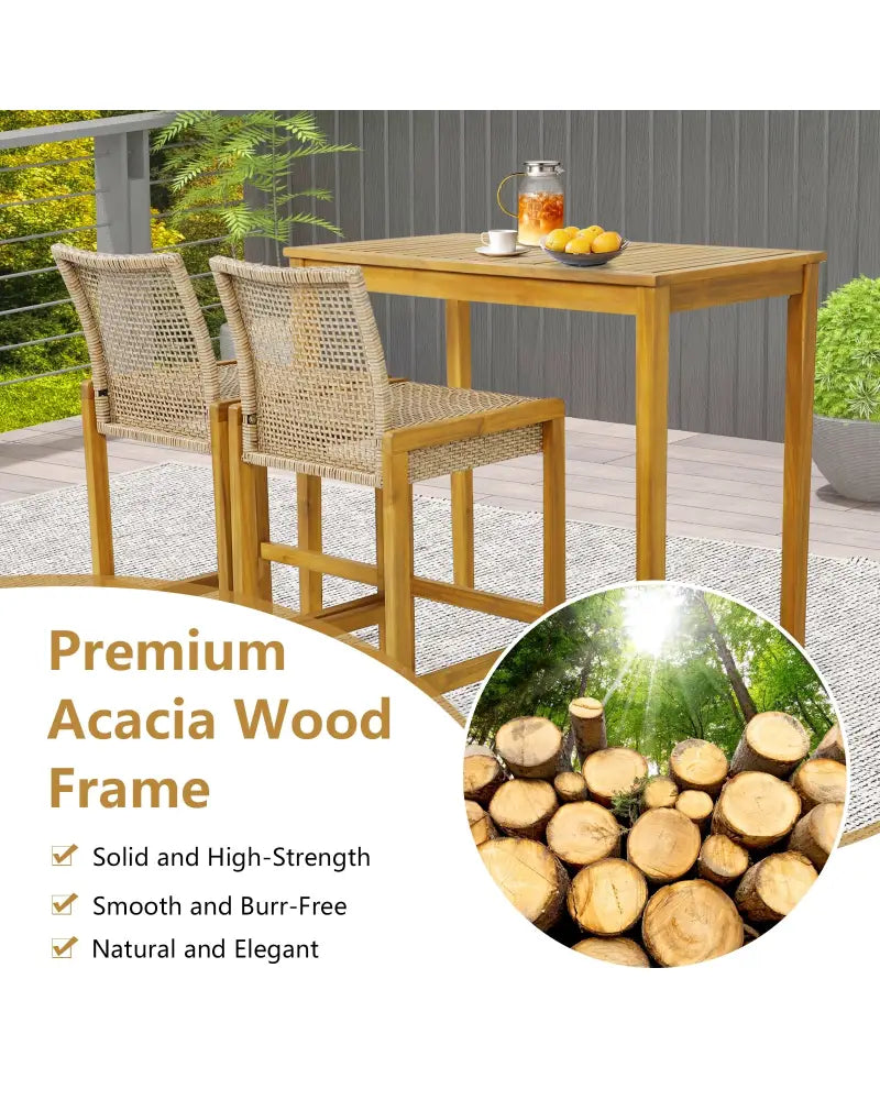 Set of 2 Rattan Patio Wood Barstools Dining Chairs with Backrest-Set of 2 - Light Brown - Patio Dining Chairs