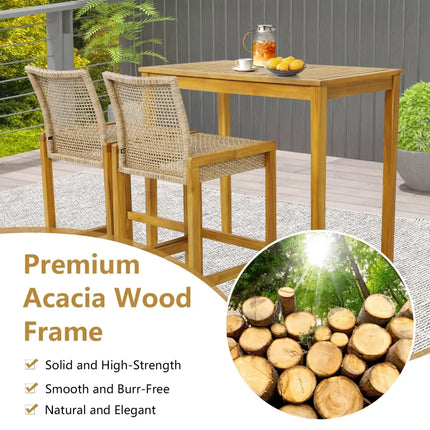 Set of 2 Rattan Patio Wood Barstools Dining Chairs with Backrest-Set of 2 - Light Brown - Patio Dining Chairs
