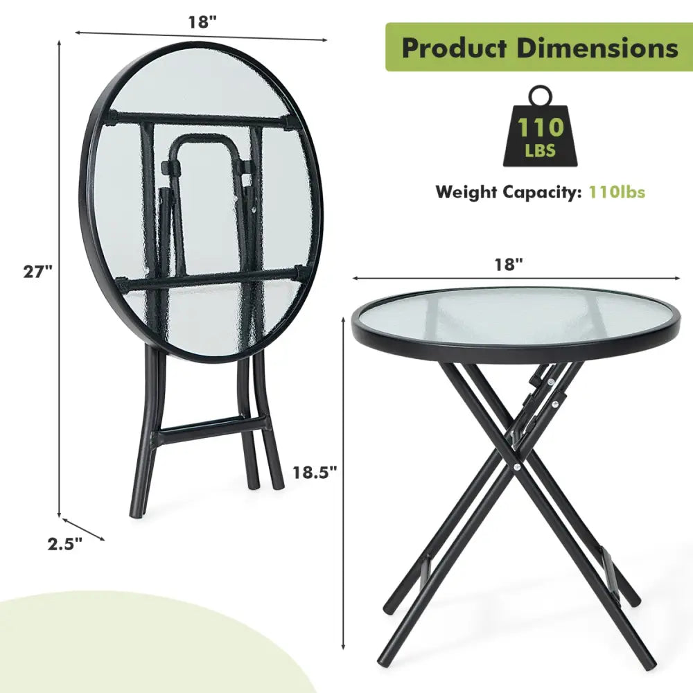 Set of 2 Round Patio Side Table with Tempered Glass Top-Black - Black - Patio Coffee Tables