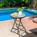 Set of 2 Round Patio Side Table with Tempered Glass Top-Black - Black - Patio Coffee Tables