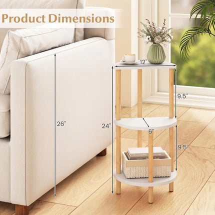 Set of 2 Round Side Table Compact with 3-Tier Shelves and Bamboo Construction-White - White - End & Side Tables