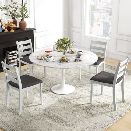 Set of 2 Rubber Wood Dining Chairs with Upholstered Seat-White - White - Dining Chairs