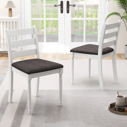 Set of 2 Rubber Wood Dining Chairs with Upholstered Seat-White - White - Dining Chairs