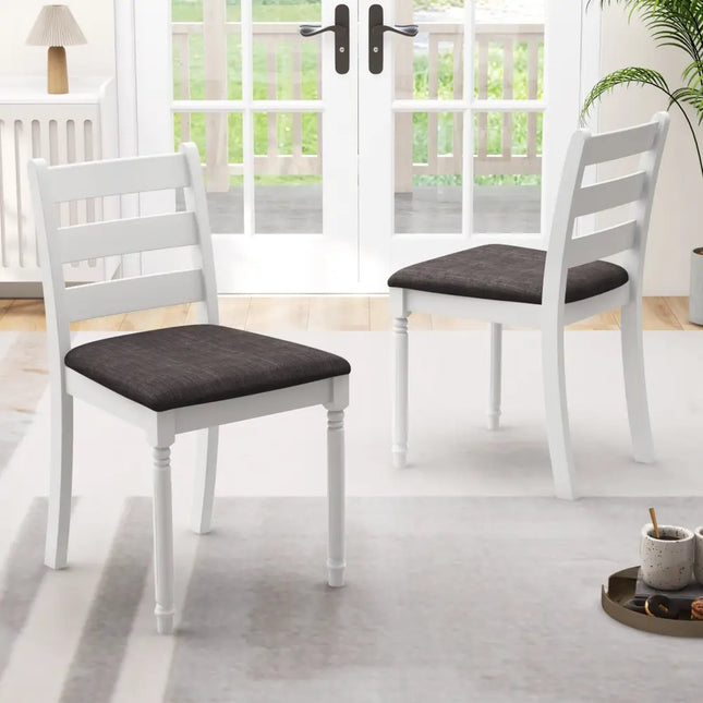 Set of 2 Rubber Wood Dining Chairs with Upholstered Seat-White - White - Dining Chairs