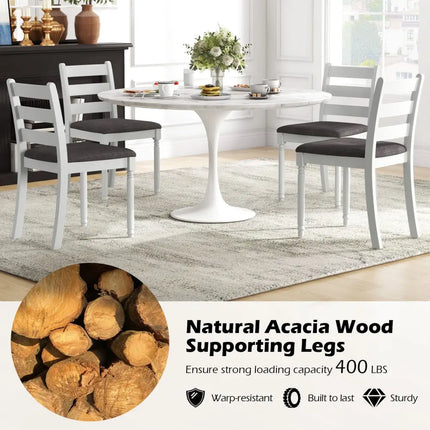 Set of 2 Rubber Wood Dining Chairs with Upholstered Seat-White - White - Dining Chairs