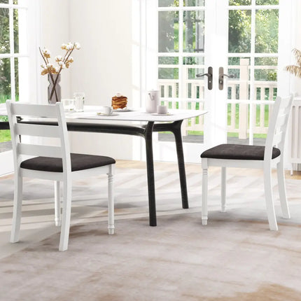 Set of 2 Rubber Wood Dining Chairs with Upholstered Seat-White - White - Dining Chairs