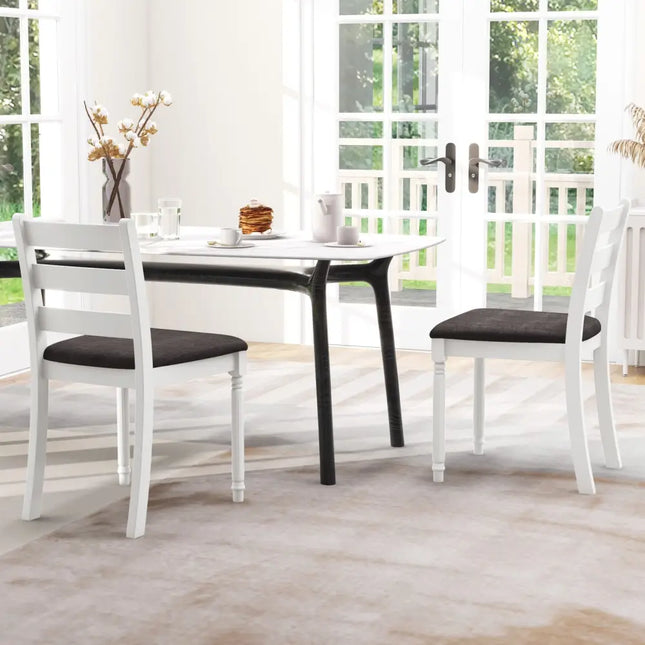 Set of 2 Rubber Wood Dining Chairs with Upholstered Seat-White - White - Dining Chairs