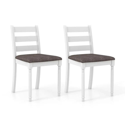 Set of 2 Rubber Wood Dining Chairs with Upholstered Seat-White - White - Dining Chairs