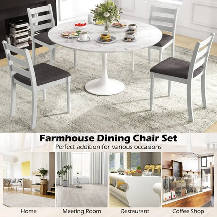 Set of 2 Rubber Wood Dining Chairs with Upholstered Seat-White - White - Dining Chairs