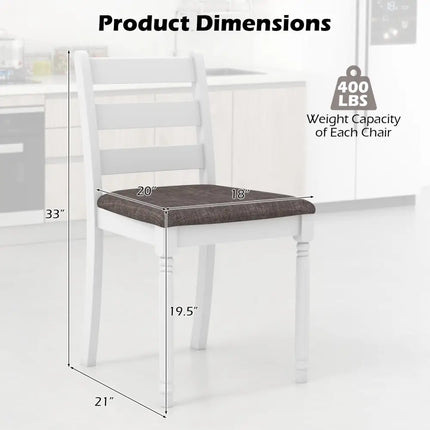 Set of 2 Rubber Wood Dining Chairs with Upholstered Seat-White - White - Dining Chairs