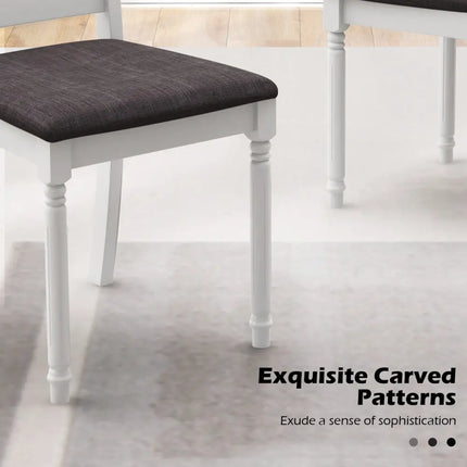 Set of 2 Rubber Wood Dining Chairs with Upholstered Seat-White - White - Dining Chairs